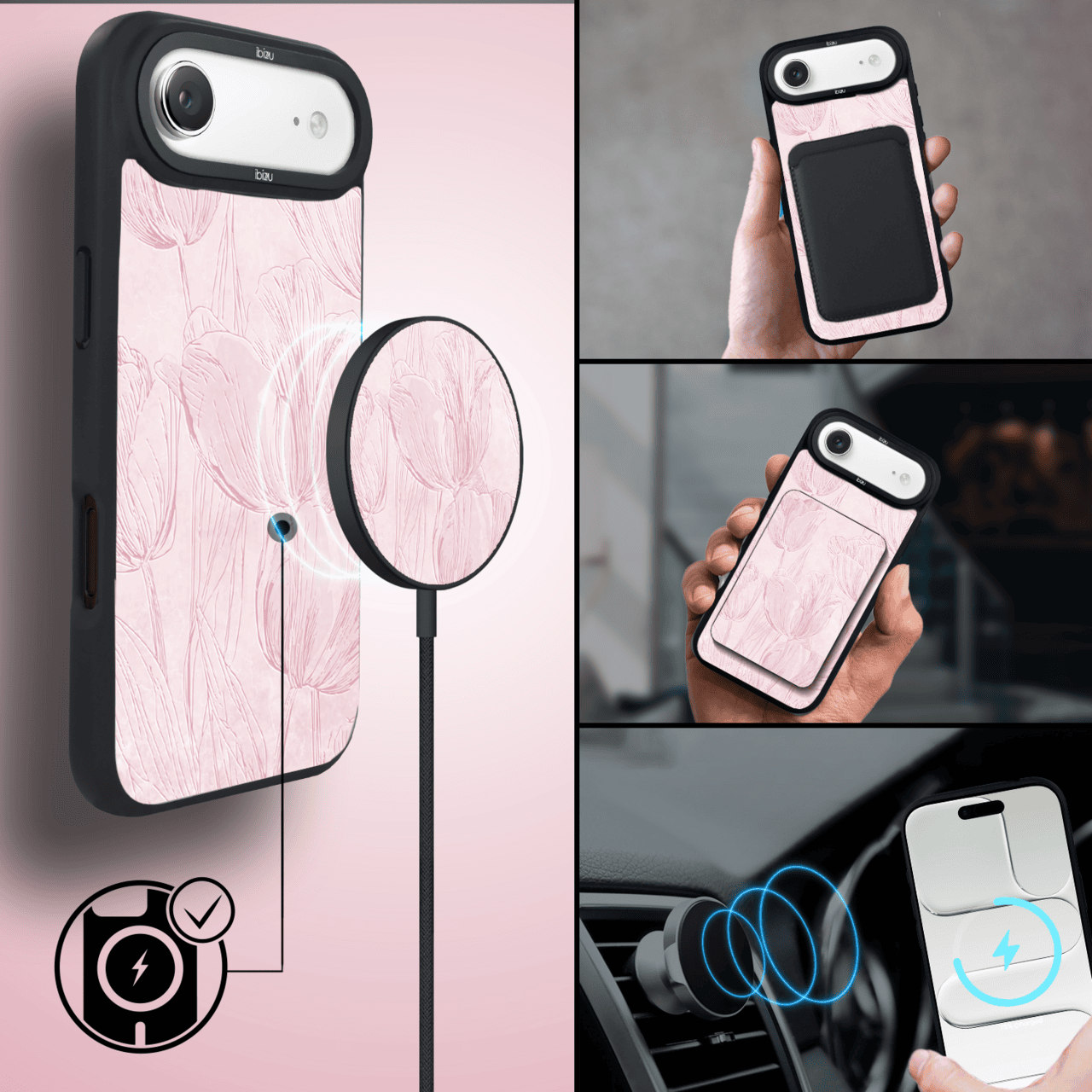 Etui do iPhone Air IBIZU DropGuard Matt z MagSafe, Relief Garden, Tulipanowy fresk5