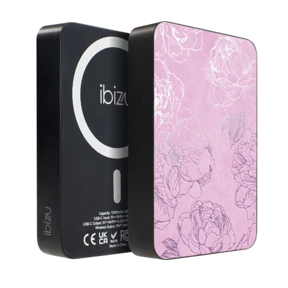 Powerbank IBIZU MagPower 10k do iPhone z MagSafe, solidny, aluminiowy, 10 000 mAh, Różowe piwonie (2)