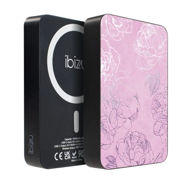 Powerbank IBIZU MagPower 10k do iPhone z MagSafe, solidny, aluminiowy, 10 000 mAh, Różowe piwonie (2)