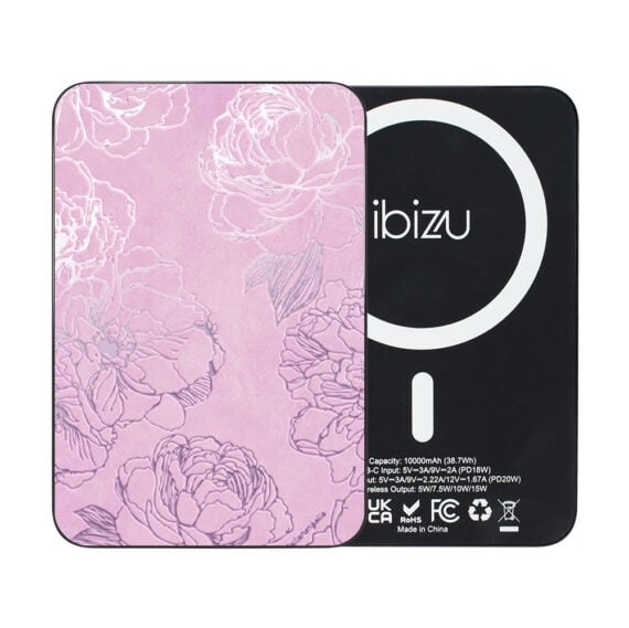 Powerbank IBIZU MagPower 10k do iPhone z MagSafe, solidny, aluminiowy, 10 000 mAh, Różowe piwonie (3)