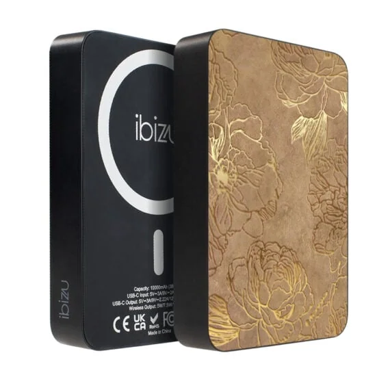 Powerbank IBIZU MagPower 10k do iPhone z MagSafe, solidny, aluminiowy, 10 000 mAh, Złote piwonie (2)