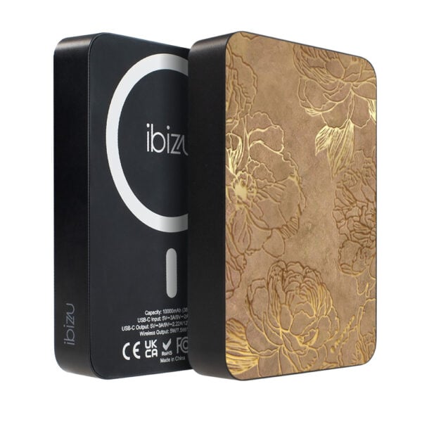 Powerbank IBIZU MagPower 10k do iPhone z MagSafe, solidny, aluminiowy, 10 000 mAh, Złote piwonie (2)