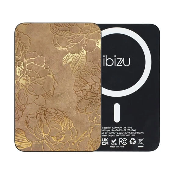 Powerbank IBIZU MagPower 10k do iPhone z MagSafe, solidny, aluminiowy, 10 000 mAh, Złote piwonie (3)