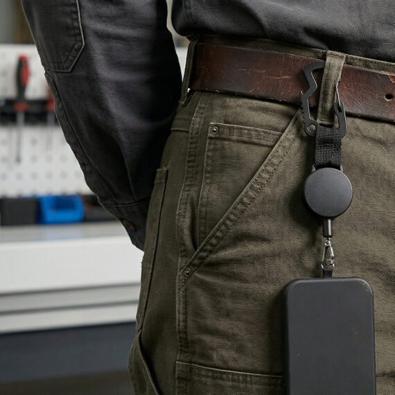 Smycz do telefonu, z mechanizmem ściągającym i karabińczykiem, czarna6
