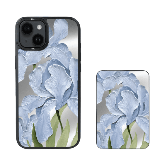 Zestaw IBIZU do iPhone 14 Plus etui i powerbank, Relief Garden, Błękitny irys (1)