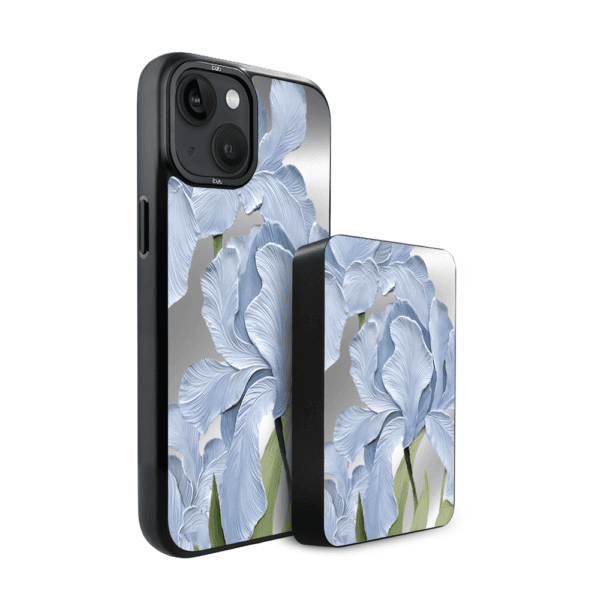 Zestaw IBIZU do iPhone 14 Plus: etui i powerbank, Relief Garden, Błękitny irys