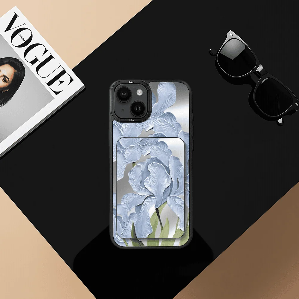 Zestaw IBIZU do iPhone 14 Plus etui i powerbank, Relief Garden, Błękitny irys (5)