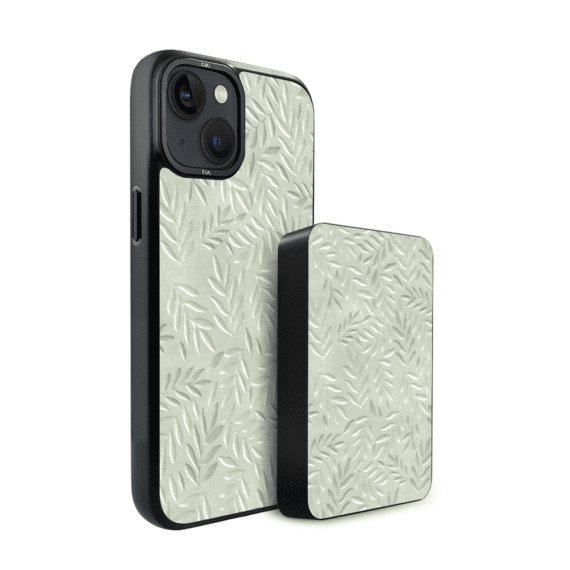 Zestaw IBIZU do iPhone 14 Plus etui i powerbank, Relief Garden, Ślad oliwki (4)