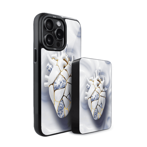 Zestaw IBIZU do iPhone 14 Pro Max etui i powerbank, Kintsugi Art, porcelanowe serce (2)
