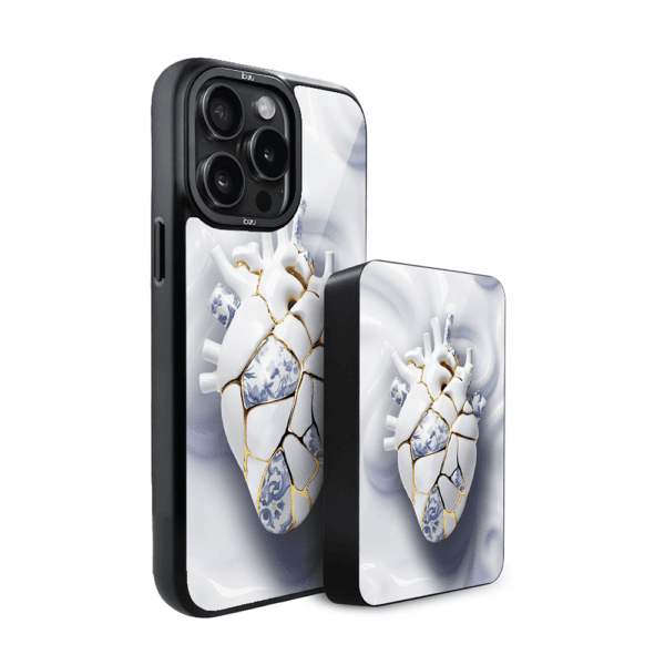 Zestaw IBIZU do iPhone 14 Pro: etui i powerbank, Kintsugi Art, porcelanowe serce