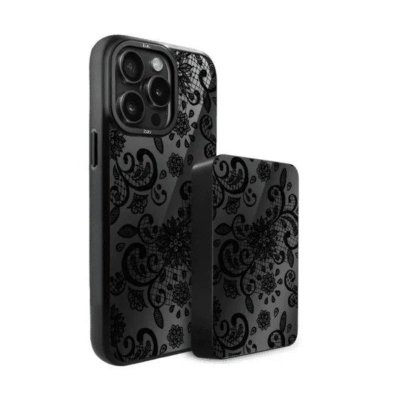 Zestaw IBIZU do iPhone 14 Pro Max etui i powerbank, Midnight, Koronkowa czerń (2)