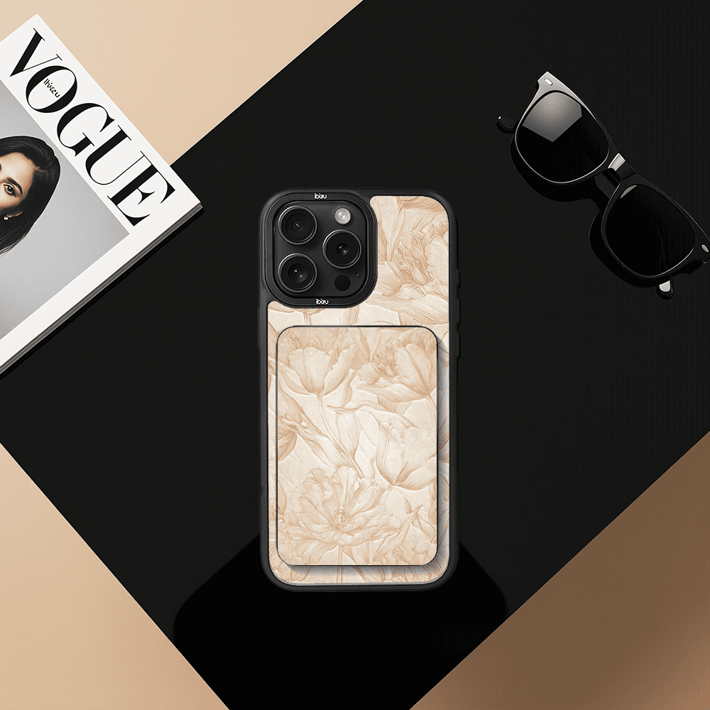 Zestaw IBIZU do iPhone 14 Pro Max etui i powerbank, Relief Garden, Botaniczny biskwit (3)