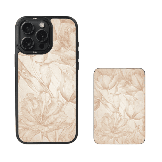 Zestaw IBIZU do iPhone 14 Pro Max etui i powerbank, Relief Garden, Botaniczny biskwit (4)