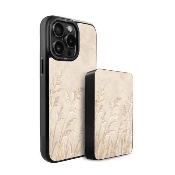 Zestaw IBIZU do iPhone 14 Pro Max etui i powerbank, Relief Garden, Kłosy z piaskowca (4)