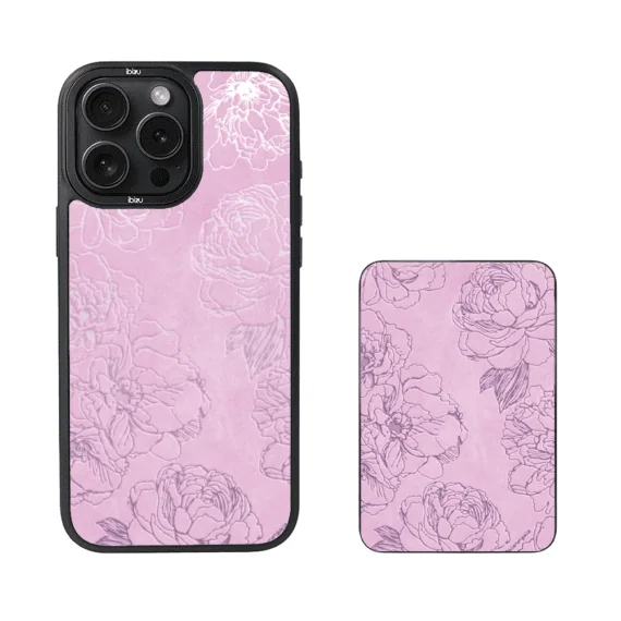 Zestaw IBIZU do iPhone 14 Pro Max etui i powerbank, Relief Garden, Różowe piwonie (1)
