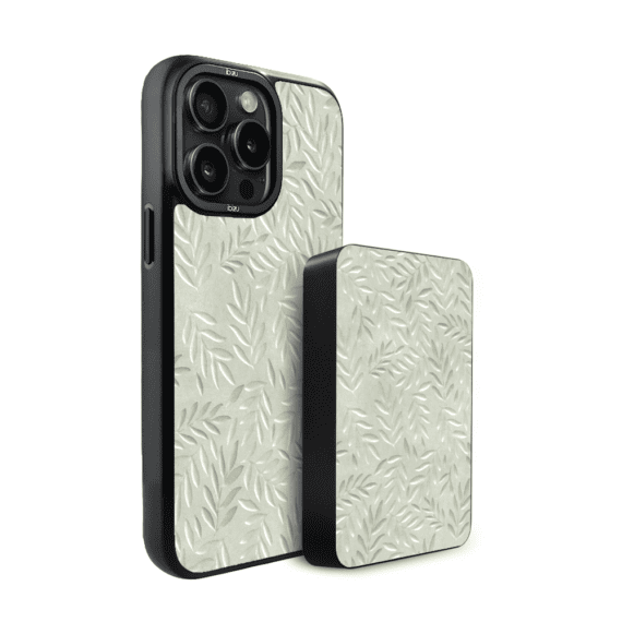 Zestaw IBIZU do iPhone 14 Pro Max etui i powerbank, Relief Garden, Ślad oliwki (4)
