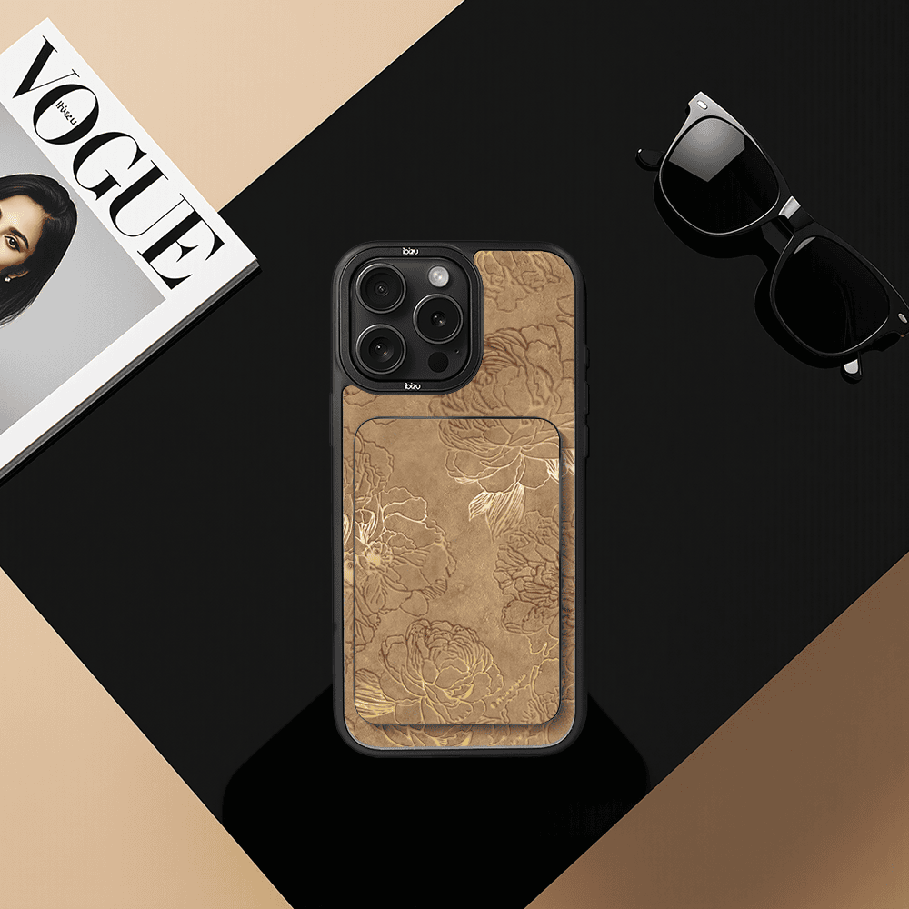 Zestaw IBIZU do iPhone 14 Pro Max etui i powerbank, Relief Garden, Złote piwonie (3)