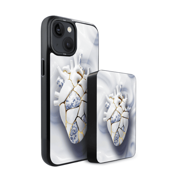 Zestaw IBIZU do iPhone 14 etui i powerbank, Kintsugi Art, porcelanowe serce (2)