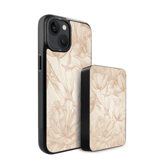 Zestaw IBIZU do iPhone 14 etui i powerbank, Relief Garden, Botaniczny biskwit (3)