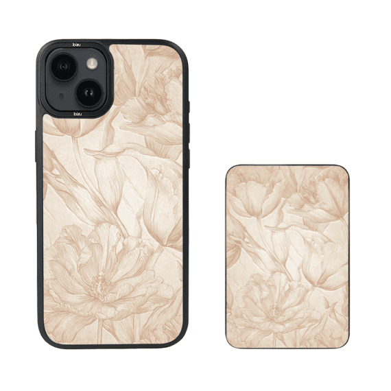 Zestaw IBIZU do iPhone 14 etui i powerbank, Relief Garden, Botaniczny biskwit (5)