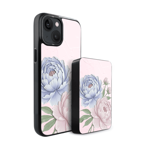 Zestaw IBIZU do iPhone 14 etui i powerbank, Relief Garden, Piwoniowy róż (3)