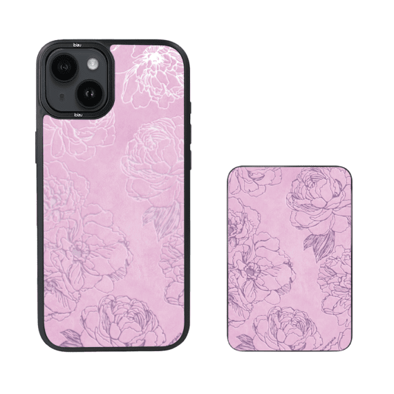 Zestaw IBIZU do iPhone 14 etui i powerbank, Relief Garden, Różowe piwonie (2)