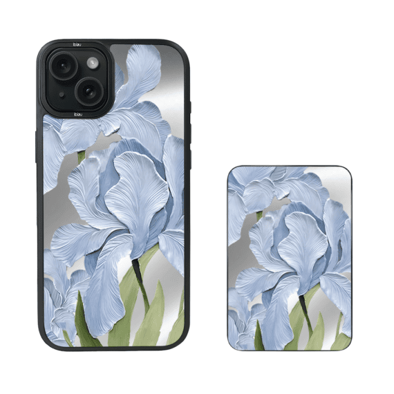 Zestaw IBIZU do iPhone 15 Plus etui i powerbank, Relief Garden, Błękitny irys (1)