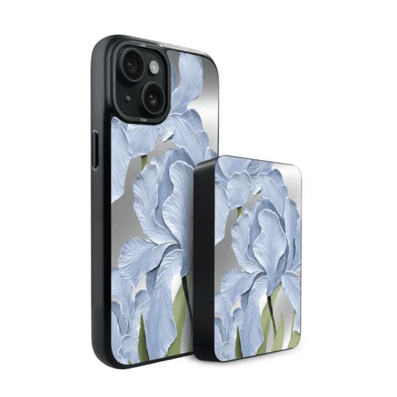 Zestaw IBIZU do iPhone 15 Plus etui i powerbank, Relief Garden, Błękitny irys (4)