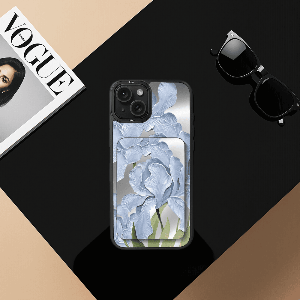 Zestaw IBIZU do iPhone 15 Plus etui i powerbank, Relief Garden, Błękitny irys (5)