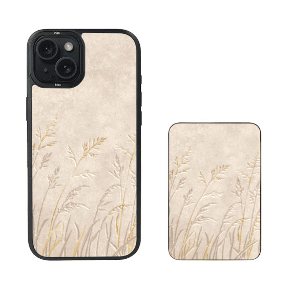 Zestaw IBIZU do iPhone 15 Plus etui i powerbank, Relief Garden, Kłosy z piaskowca (1)