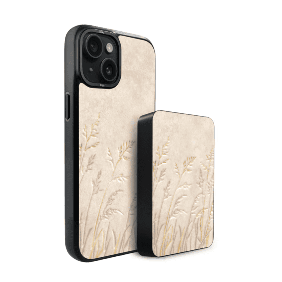 Zestaw IBIZU do iPhone 15 Plus etui i powerbank, Relief Garden, Kłosy z piaskowca (4)