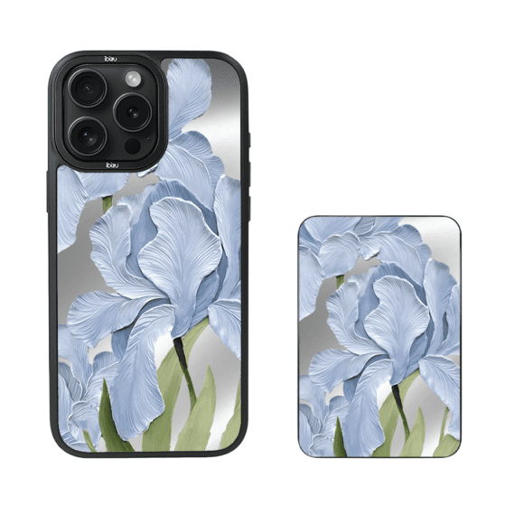 Zestaw IBIZU do iPhone 15 Pro Max etui i powerbank, Relief Garden, Błękitny irys (3)