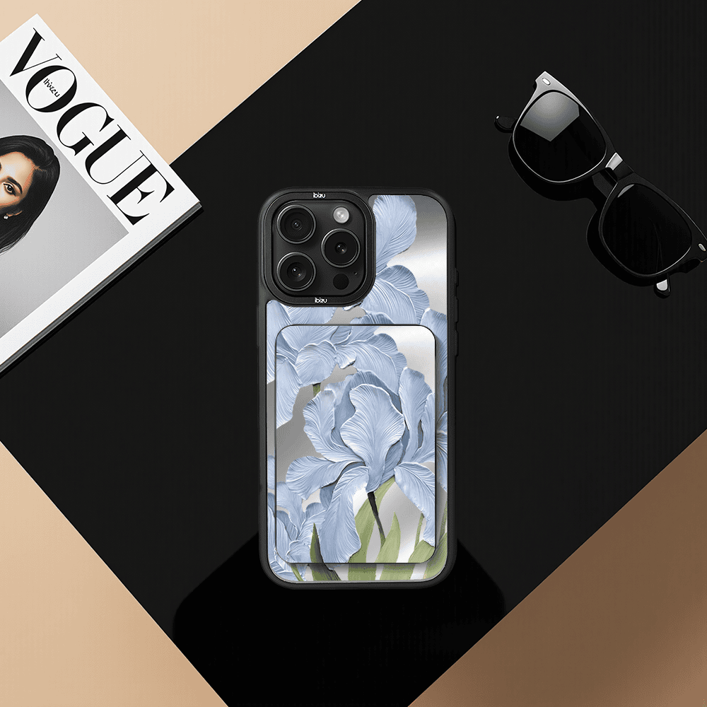 Zestaw IBIZU do iPhone 15 Pro Max etui i powerbank, Relief Garden, Błękitny irys (4)