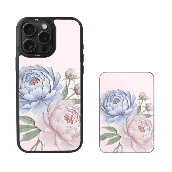 Zestaw IBIZU do iPhone 15 Pro Max etui i powerbank, Relief Garden, Piwoniowy róż (1)