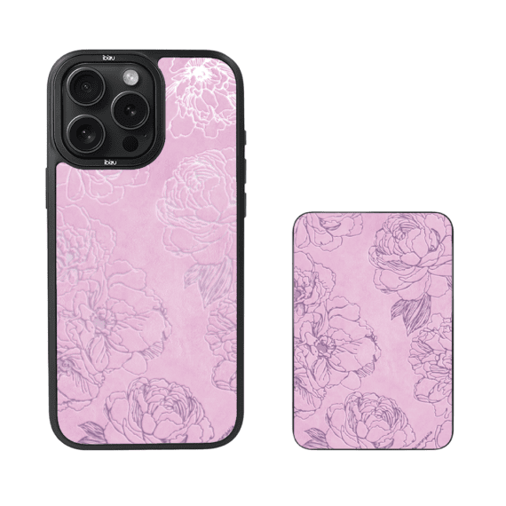 Zestaw IBIZU do iPhone 15 Pro Max etui i powerbank, Relief Garden, Różowe piwonie (2)