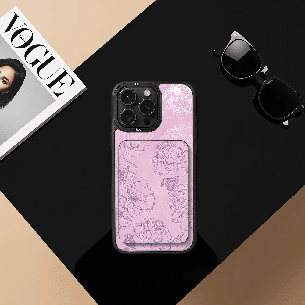 Zestaw IBIZU do iPhone 15 Pro Max etui i powerbank, Relief Garden, Różowe piwonie (3)