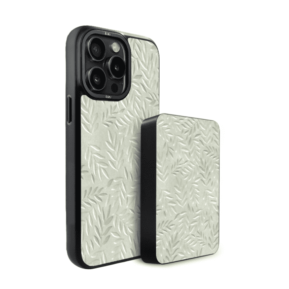 Zestaw IBIZU do iPhone 15 Pro Max etui i powerbank, Relief Garden, Ślad oliwki (2)
