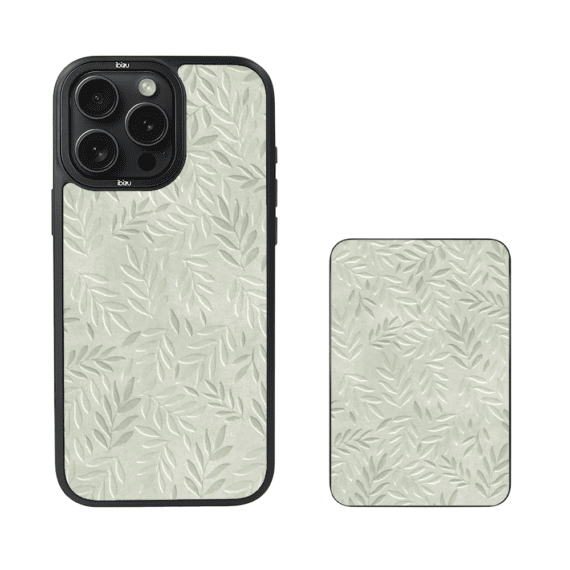Zestaw IBIZU do iPhone 15 Pro Max etui i powerbank, Relief Garden, Ślad oliwki (5)