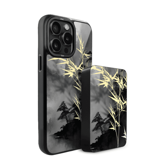 Zestaw IBIZU do iPhone 15 Pro etui i powerbank, Azja, Złoty bambus (2)
