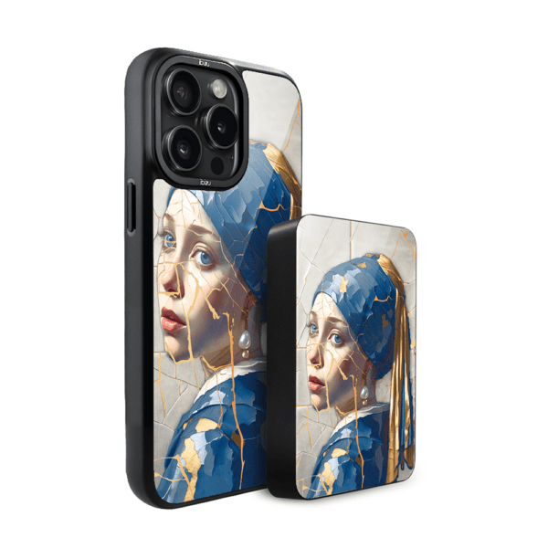 Zestaw IBIZU do iPhone 15 Pro Max: etui i powerbank, Kintsugi Art, Kobieta z perłą