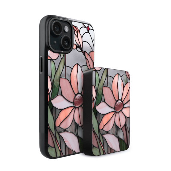 Zestaw IBIZU do iPhone 15 etui i powerbank, Barwy szkła, Różowa magnolia (1)