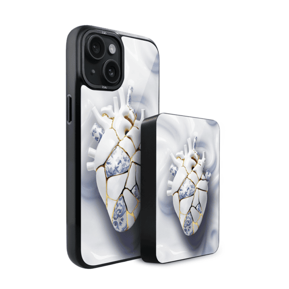 Zestaw IBIZU do iPhone 15 etui i powerbank, Kintsugi Art, porcelanowe serce (1)