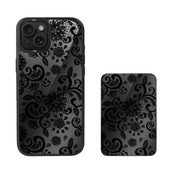 Zestaw IBIZU do iPhone 15 etui i powerbank, Midnight, Koronkowa czerń (1)