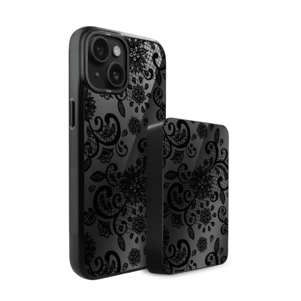 Zestaw IBIZU do iPhone 15: etui i powerbank, Midnight, Koronkowa czerń