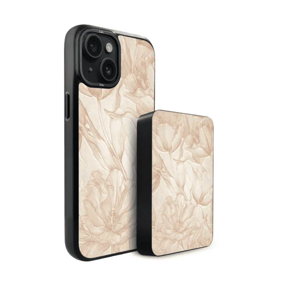 Zestaw IBIZU do iPhone 15 etui i powerbank, Relief Garden, Botaniczny biskwit (2)