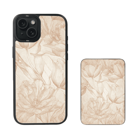 Zestaw IBIZU do iPhone 15 etui i powerbank, Relief Garden, Botaniczny biskwit (4)