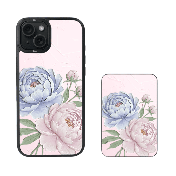 Zestaw IBIZU do iPhone 15 etui i powerbank, Relief Garden, Piwoniowy róż (1)