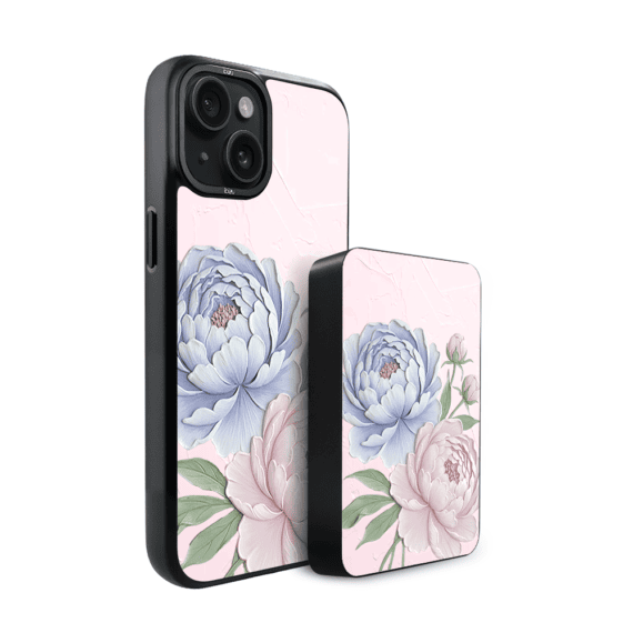 Zestaw IBIZU do iPhone 15 etui i powerbank, Relief Garden, Piwoniowy róż (4)