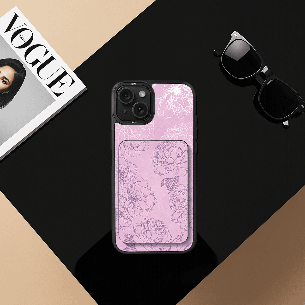 Zestaw IBIZU do iPhone 15 etui i powerbank, Relief Garden, Różowe piwonie (3)