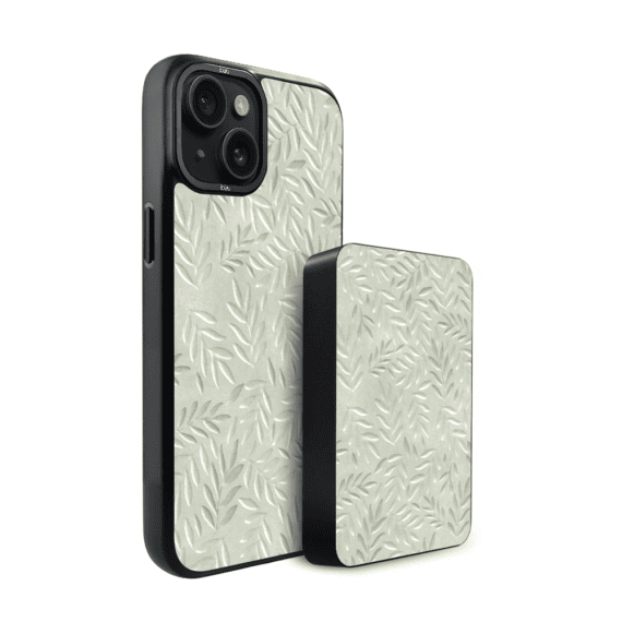 Zestaw IBIZU do iPhone 15 etui i powerbank, Relief Garden, Ślad oliwki (1)